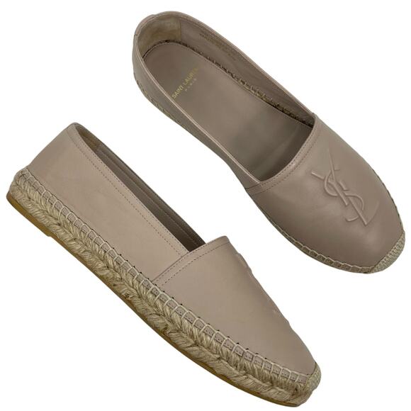 Saint Laurent Logo Monogram Nappa Leather Espadrilles Rose Poudre Size 38 - Picture 4 of 16
